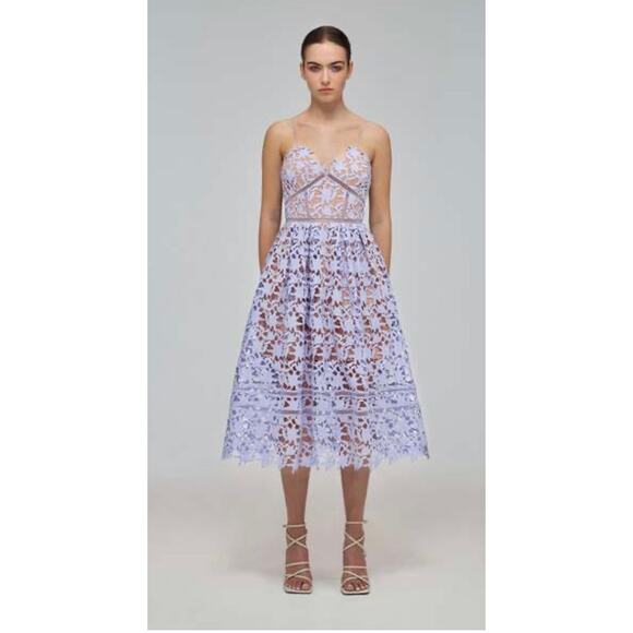 Self-Portrait Dresses & Skirts - Self-Portrait Azalea Textured Floral Lace Midi Dress in Lilac — US 8